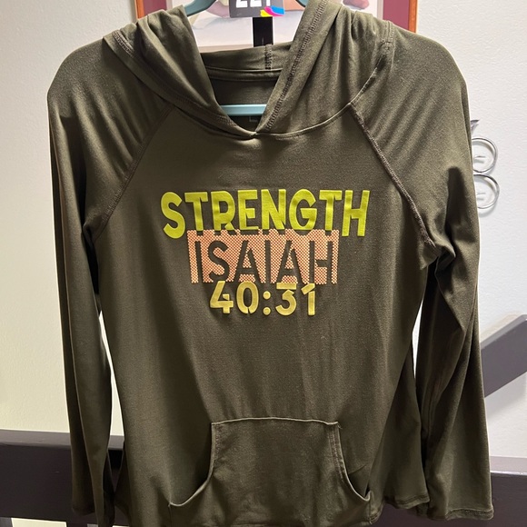 Olive Green Hoodie with Inspirational Print Isiah 40:31 #227 - Picture 6 of 6